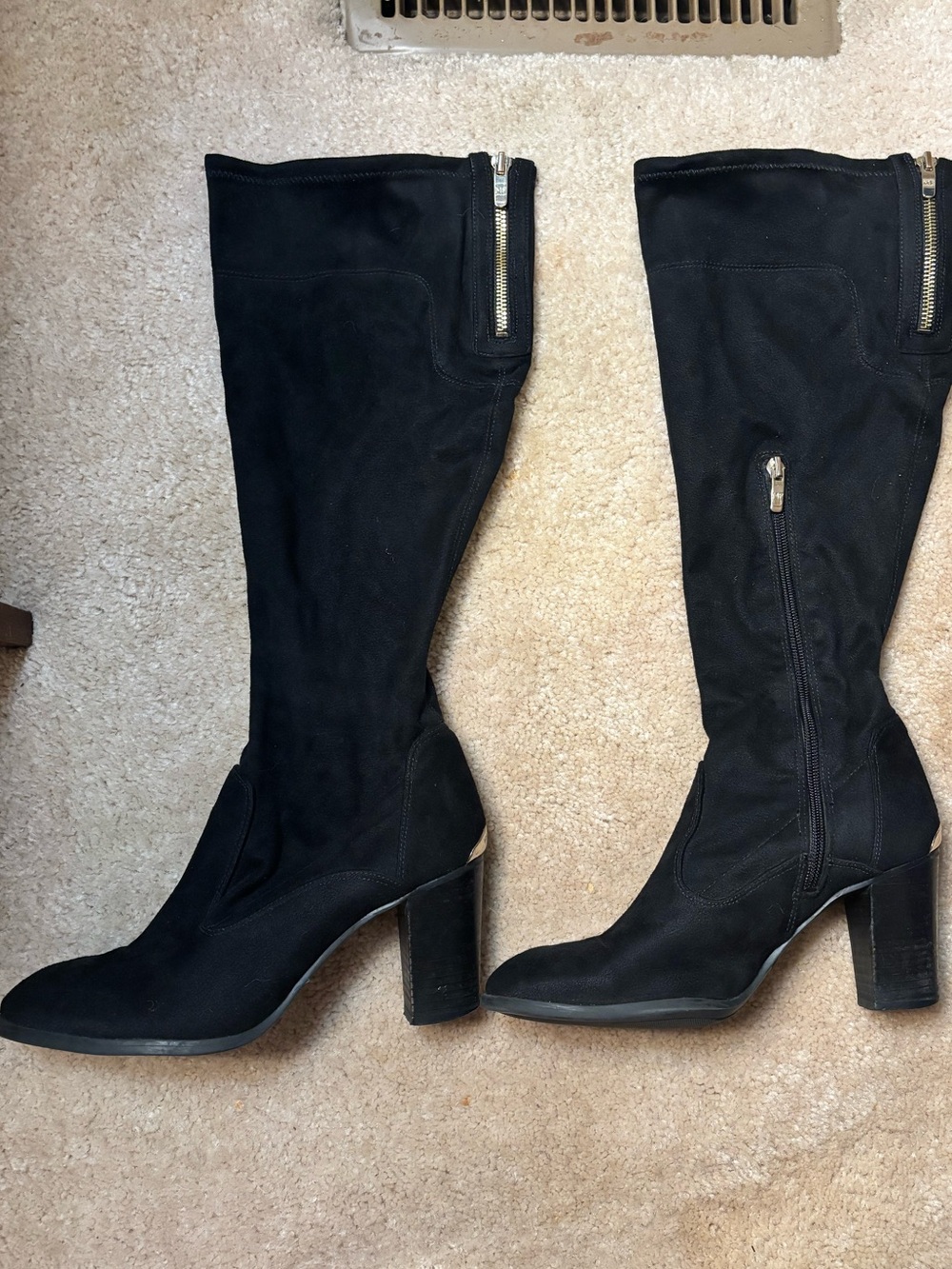 Marc Fisher Black Suede Tall Boots | Size 8 | Wedge/Block Heel
